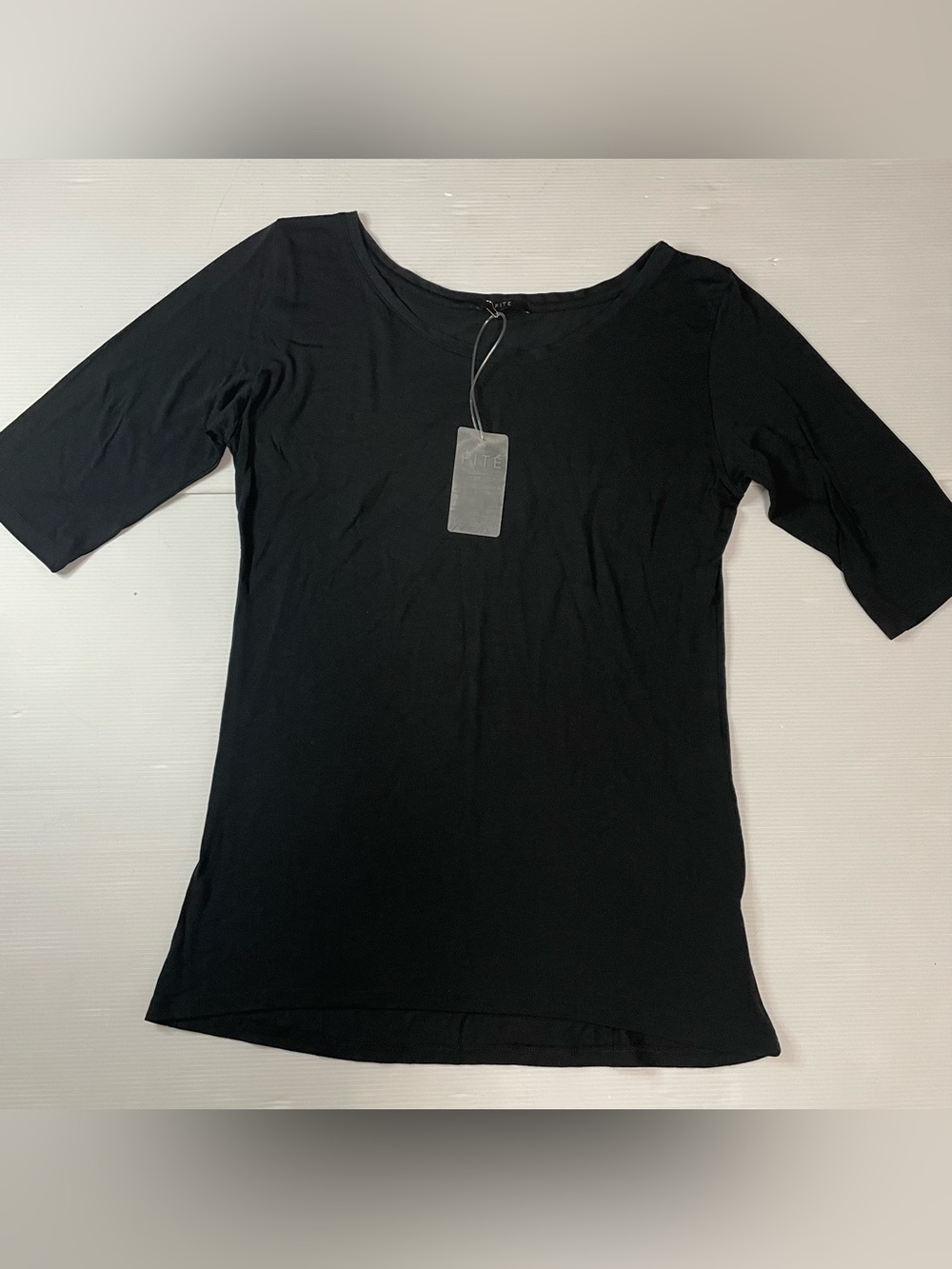 FITE Luxury Basics Black Scoop Neck Micro Modal Cashmere T-shirt Top Size M